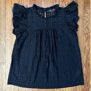 Elegant Black Lace Top with Ruffle Accents